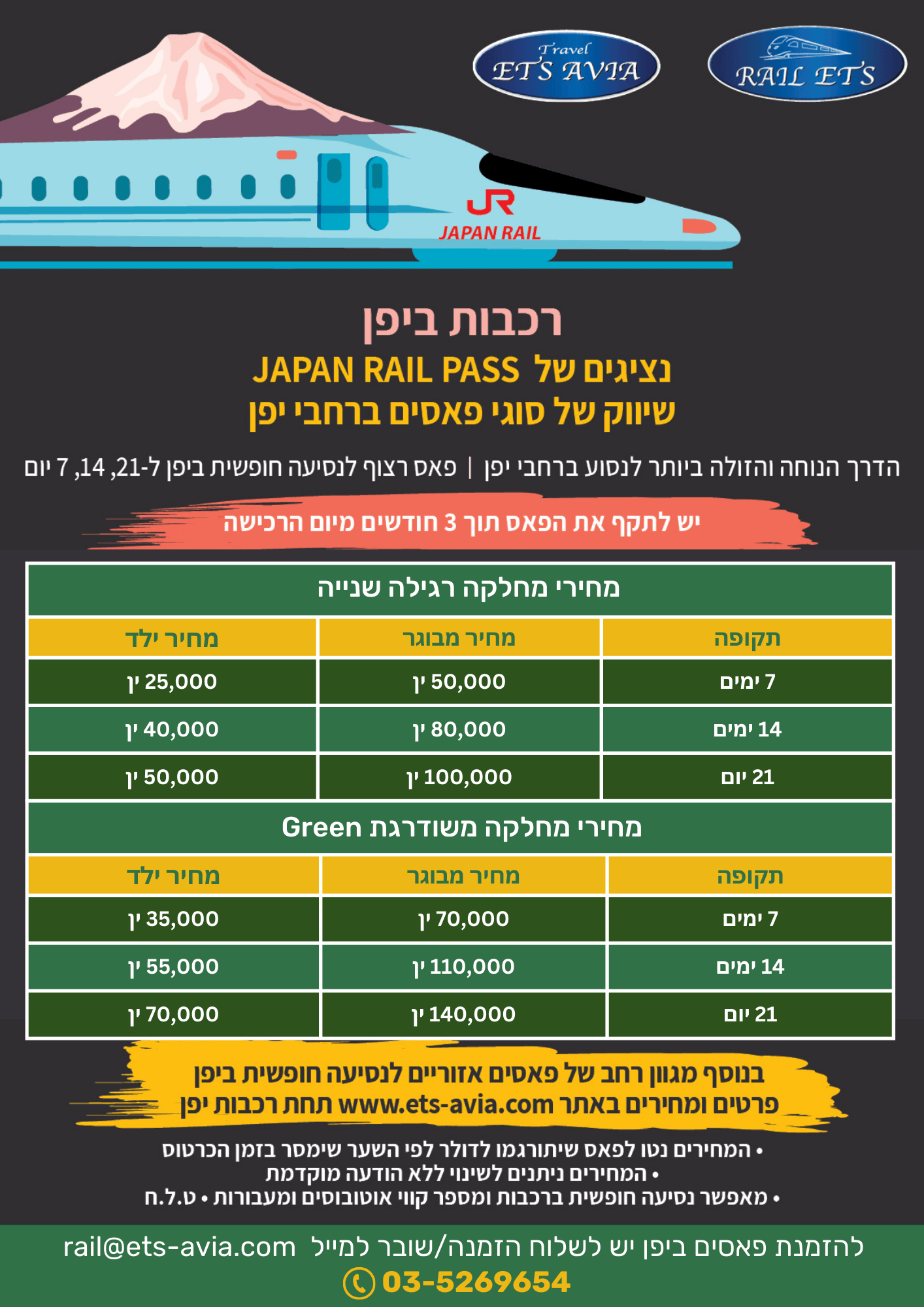 מחירון פסי רכבות ביפן