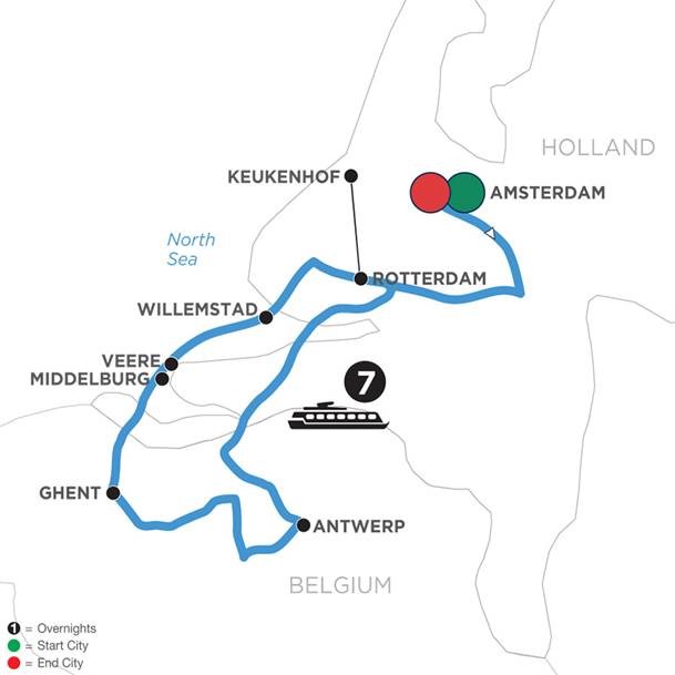 מפה שייט נהרות להולנד ובלגיה