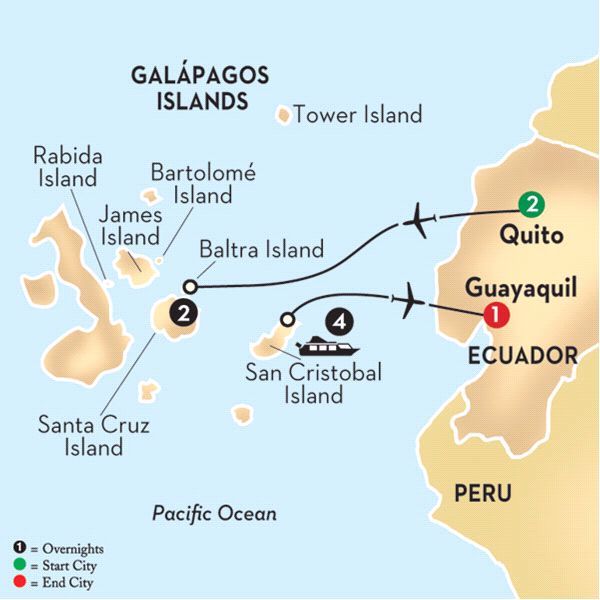מפה שייט בספינות נהר לגלפגוס ואקוודור